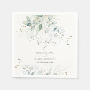 PixDezines Faux Gold Watercolor Eucalyptus Wedding Napkin