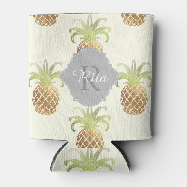 PixDezines Faux Metallic Pineapples Pattern Can Cooler (Front)