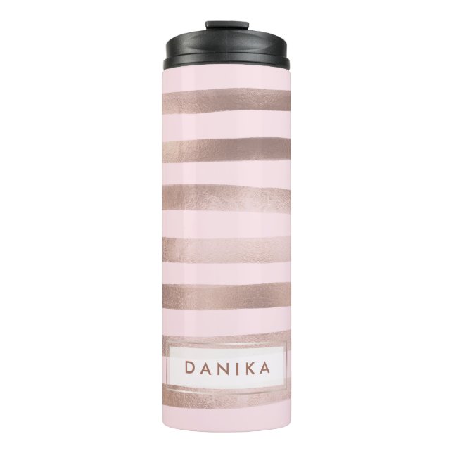 PixDezines Faux Metallic/Rose Gold Stripes Thermal Tumbler (Front)