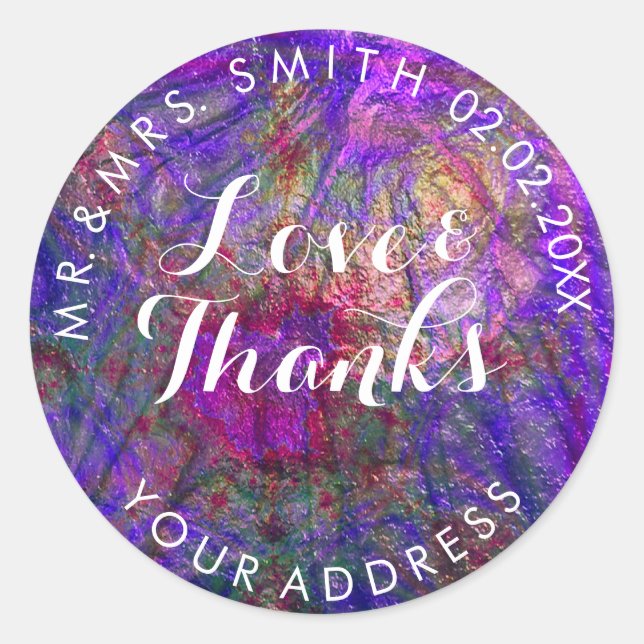 PixDezines FAUX METALLIC VIOLET+GOLD Classic Round Sticker (Front)