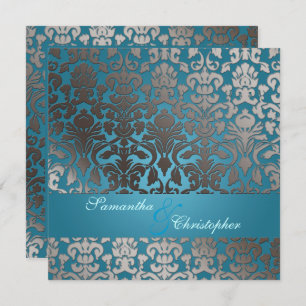 PixDezines faux platinum flora damask/teal Invitation