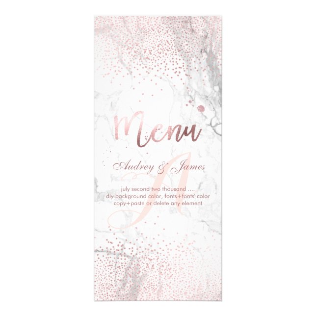 PixDezines Faux Rose éclatant Gold+Marble Menu (Devant)