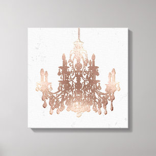PixDezines Faux Rose Gold Chandelier on Marble Canvas Print