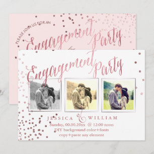 PixDezines Faux Rose Gold Confetti Engagement Part Invitation