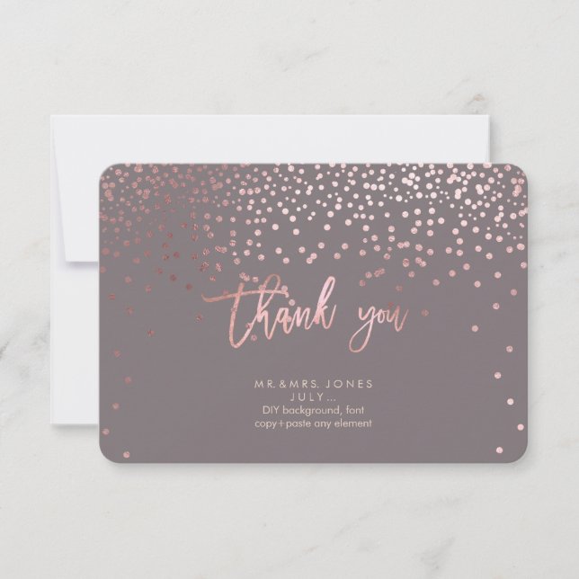 PixDezines Faux Rose Gold Confetti Merci (Devant)
