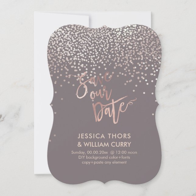 PixDezines Faux Rose Gold Confetti Save the Date (Front)
