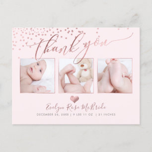 PixDezines Faux Rose Gold Confetti/Thank You Postcard