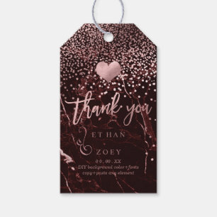 PixDezines Faux Rose Gold Heart/Masala Red Marble Gift Tags