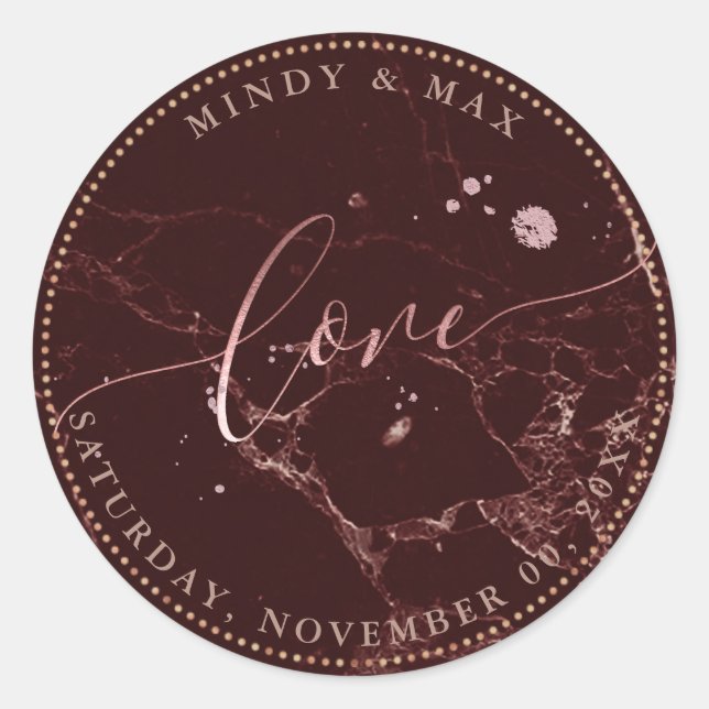 PixDezines FAUX ROSE GOLD LOVE MASALA RED MARBLE Classic Round Sticker (Front)