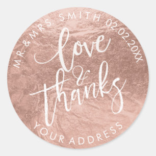 PixDezines Faux Rose Gold/Love+thanks Classic Round Sticker