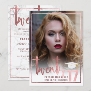 PixDezines Faux Rose Gold/Marble Graduation Invitation