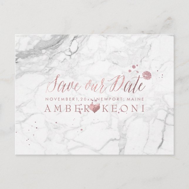 PixDezines Faux Rose Gold/Marble/Save our Date Announcement Postcard (Front)