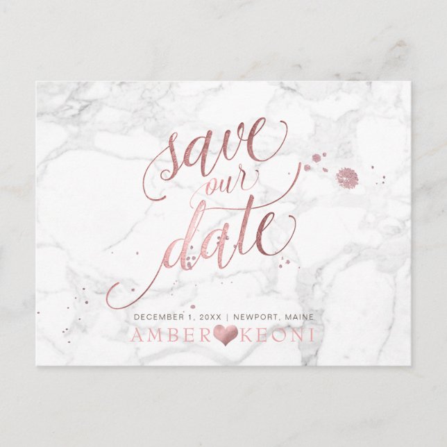 PixDezines Faux Rose Gold/Marble/Save our Date Announcement Postcard (Front)