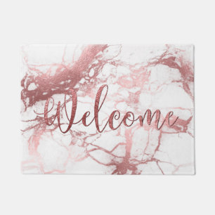 PixDezines FAUX ROSE GOLD MARBLE, WELCOME Doormat