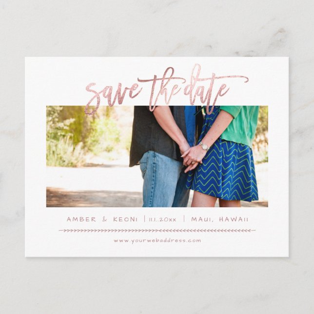 PixDezines Faux Rose Gold Modern Brush Script Announcement Postcard (Front)