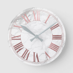 PixDezines FAUX ROSE GOLD ROMAN NUMEROS Round Clock