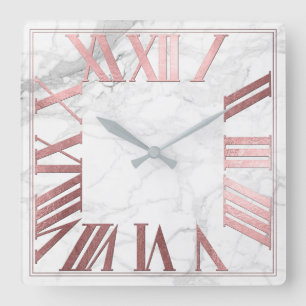 PixDezines FAUX ROSE GOLD ROMAN NUMEROS Square Wall Clock