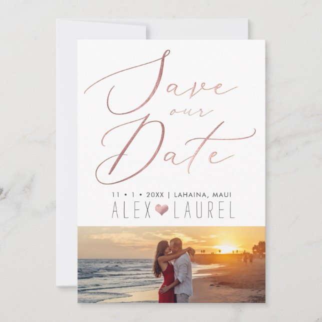 PixDezines Faux Rose Gold Save the Date Invitation (Front)