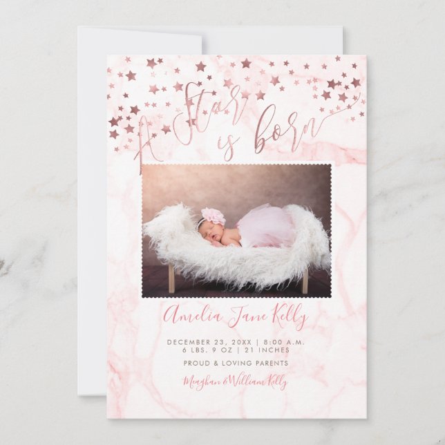 PixDezines Faux Rose Gold Stars, A Star is Born Invitation (Front)