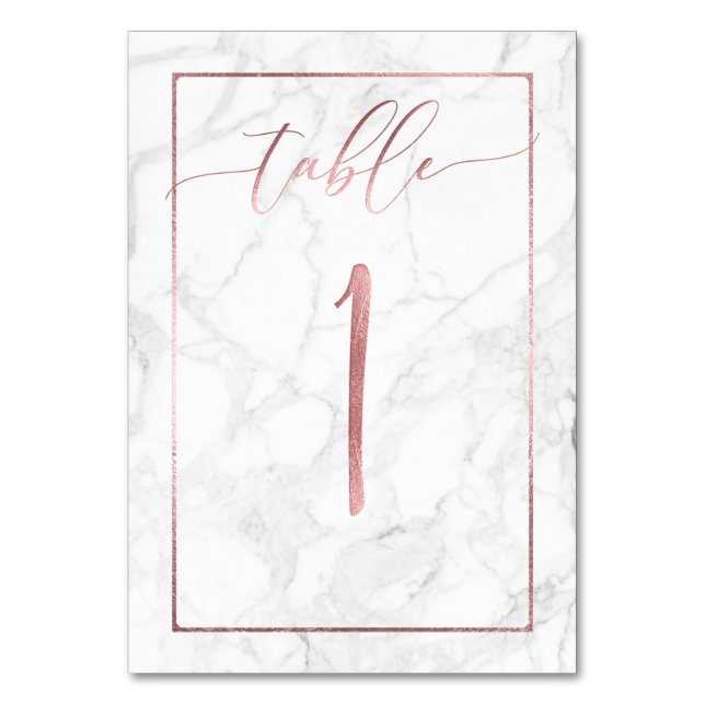 PixDezines Faux Rose Gold/Table No 1+/Marble Table Number (Front)