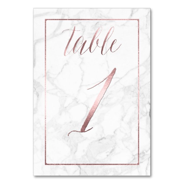 PixDezines Faux Rose Gold/Table No 1+/Marble Table Number (Front)