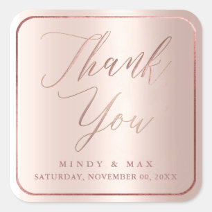 PixDezines FAUX ROSE GOLD THANK YOU, MODERN SCRIPT Square Sticker