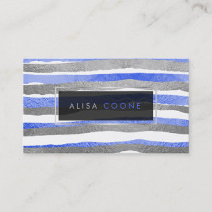 PixDezines faux silver+blue foil stripes Business Card