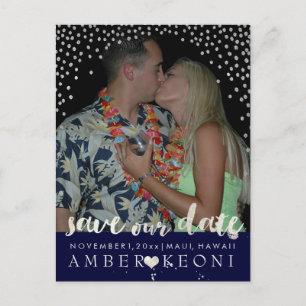 PixDezines faux silver/confetti/save date/DIYcolor Announcement Postcard