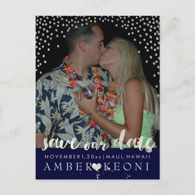 PixDezines faux silver/confetti/save date/DIYcolor Announcement Postcard (Front)