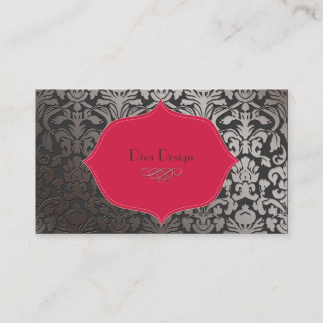 PixDezines faux silver flora damask/diy colour Business Card (Front)