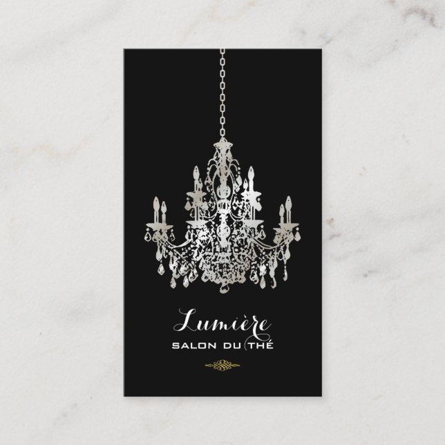 PixDezines faux silver foil chandelier/DIY colour Business Card (Front)