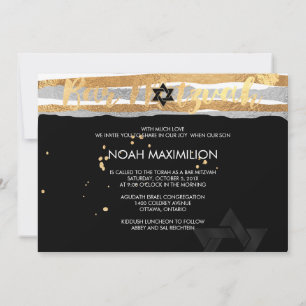 PixDezines faux silver/gold/stripes bar mitzvah Invitation