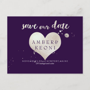 PixDezines faux silver heart/save date/DIY colour Announcement Postcard