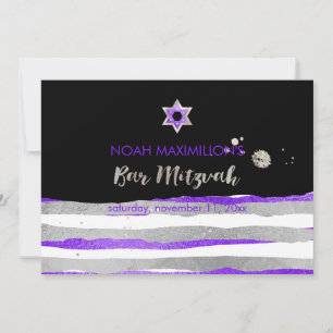 PixDezines faux silver/purple/stripes bar mitzvah Invitation