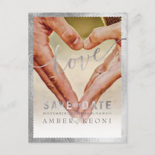 PixDezines Faux Silver Save the Date/Heart Announcement Postcard