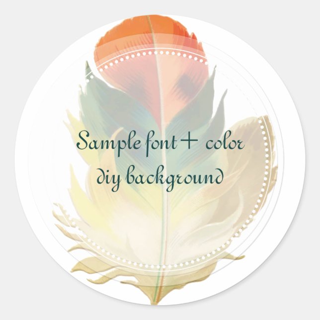 PixDezines Feather/Green/Orange Classic Round Sticker (Front)