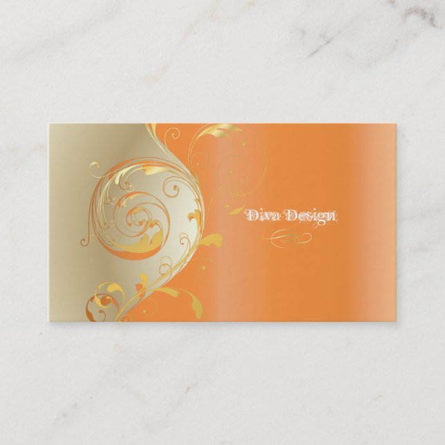 PixDezines Filigree+swirls/gold+orange/DIY Business Card (Front)