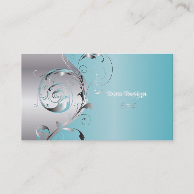 PixDezines Filigree+swirls/silver+blue ice Business Card (Front)
