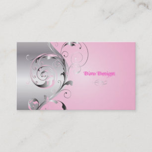 PixDezines Filigree+swirls/silver+posh pink Business Card