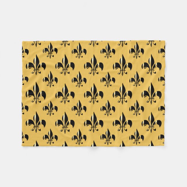 PixDezines fleur de lis/black/gold Fleece Blanket (Front (Horizontal))