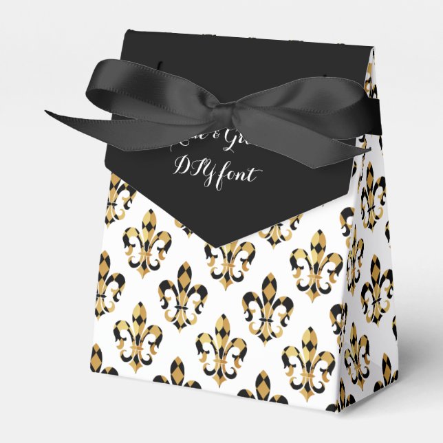 PixDezines fleur de lis/harlequin/black/gold Favor Box (Front Side)