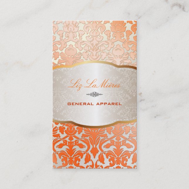 PixDezines flora damask/orange Business Card (Front)