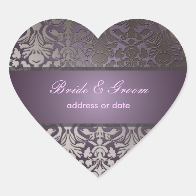 PixDezines Flora Damask/plum/purple Heart Sticker (Front)
