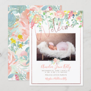 PixDezines Floral Watercolor Birth Announcement