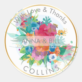 PixDezines Floral Watercolor/DIY Thank You Classic Round Sticker