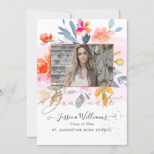 PixDezines Floral Watercolor Graduation Party Invitation