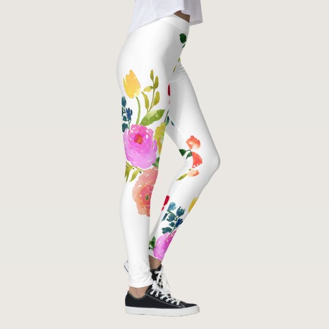 PixDezines Floral Watercolor/Ranunculus/Pink Leggings (Right)