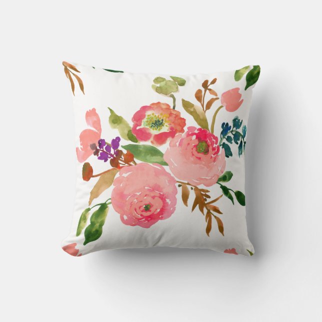 PixDezines Floral Watercolor/Ranunculus/Pink Throw Pillow (Front)