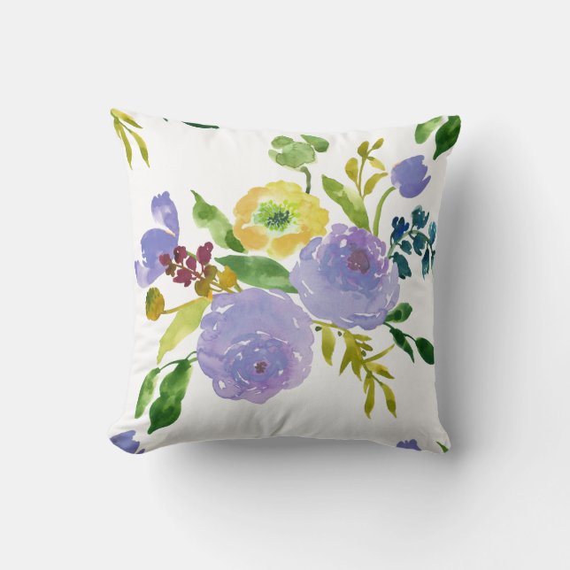 PixDezines Floral Watercolor/Ranunculus/Purple Throw Pillow (Front)