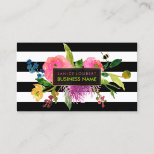 PixDezines floral watercolor/ranunculus/stripes Business Card